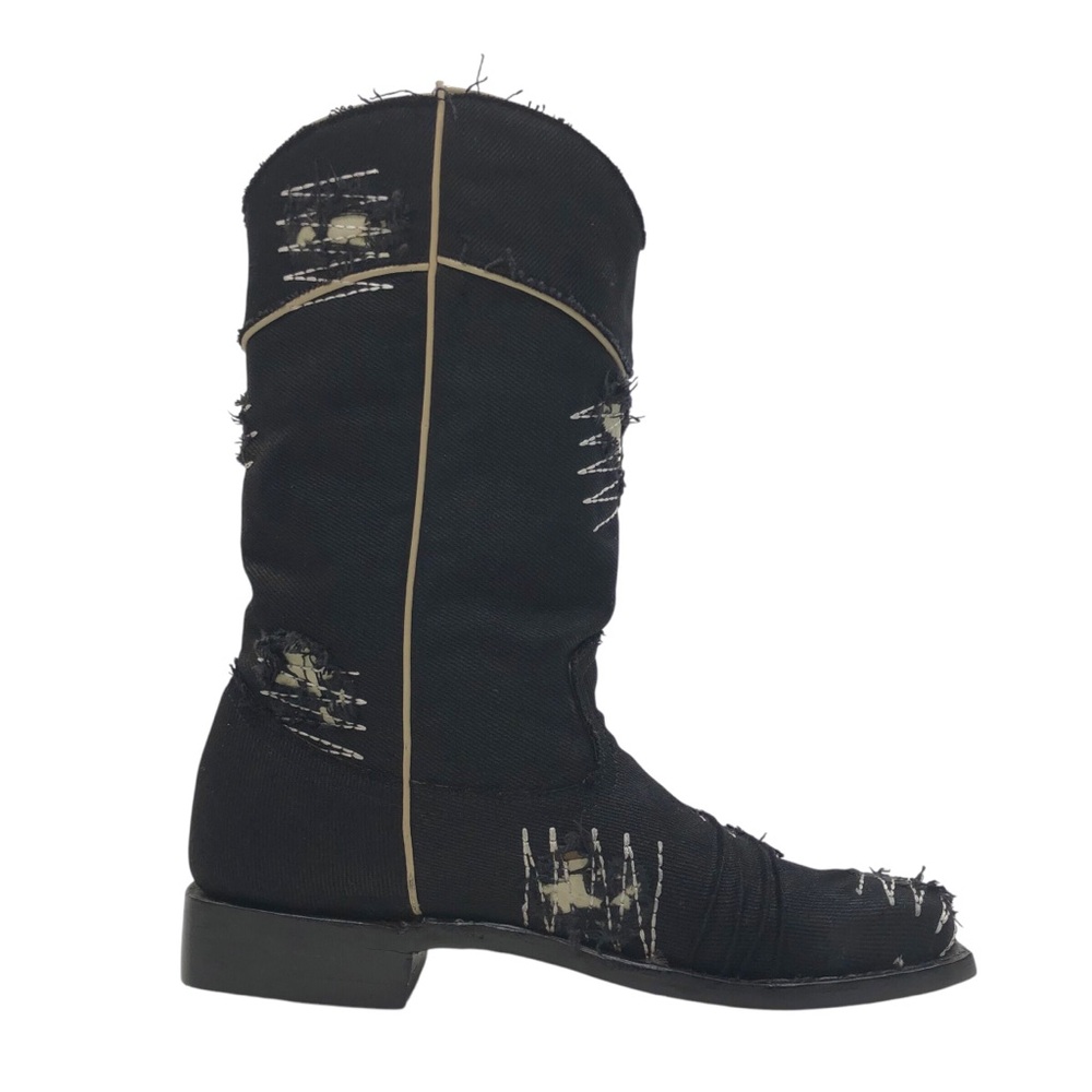 King Exotic Men's Denim Distressed Fabric Cowboy Boots Size 8.5 EE Black Western - Picture 10 of 11